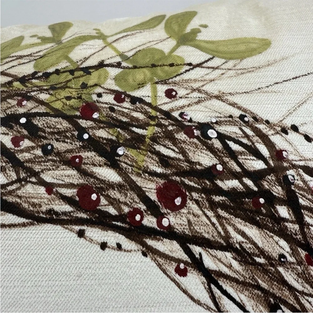 Hand Painted Wreath Pillow white w/Red Bow 22x22” By Eastern Accents- Studio 773